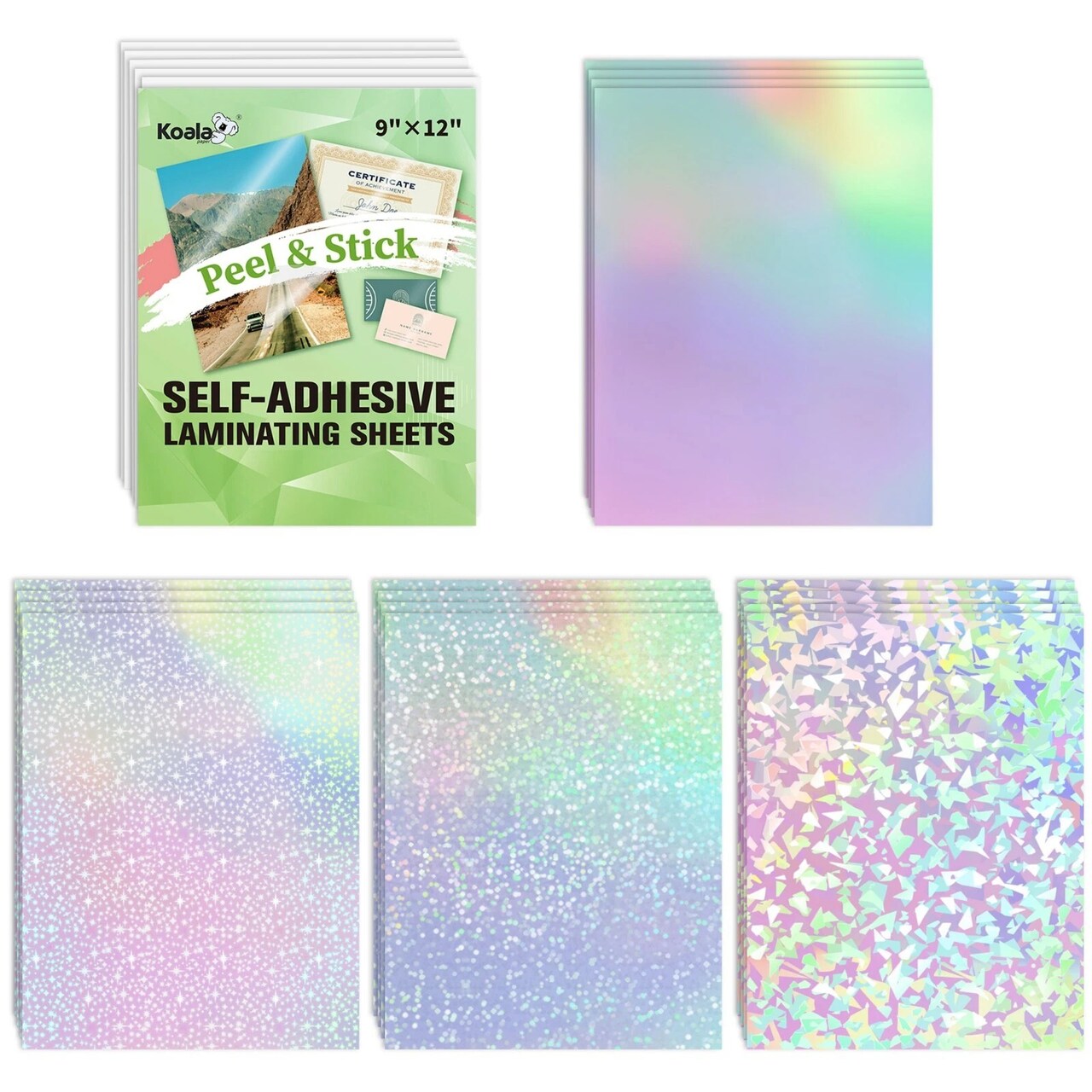 Koala 25 Mixed Holographic Sticker Paper Clear Self-Adhesive Laminating Overlay
